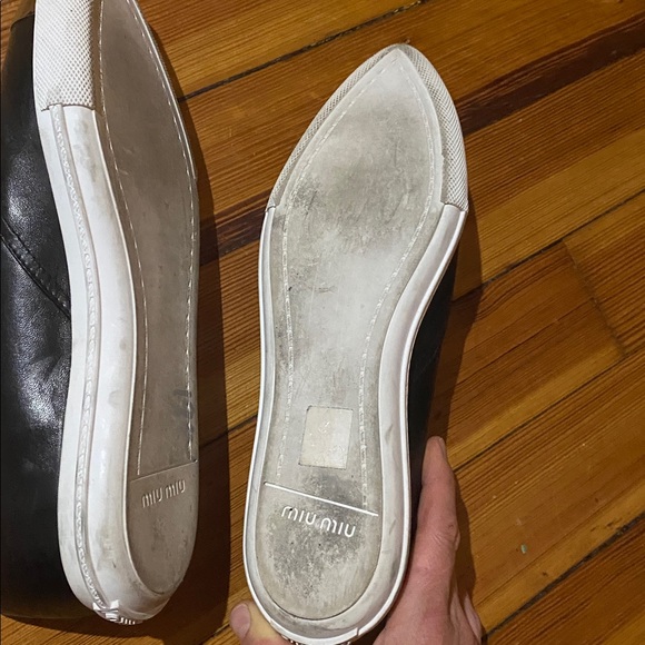 Miu Miu Black leather Flats with Silver Toe Cap pointy toe loafers 41 11 - Picture 9 of 10